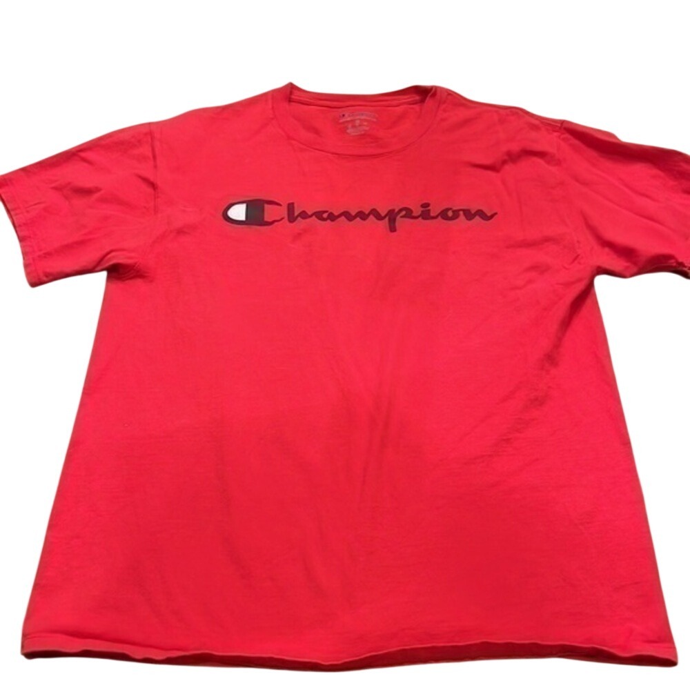Champion Mens Red Script Logo Graphic T-Shirt Short Sleeve Crew Neck‎ Med #104